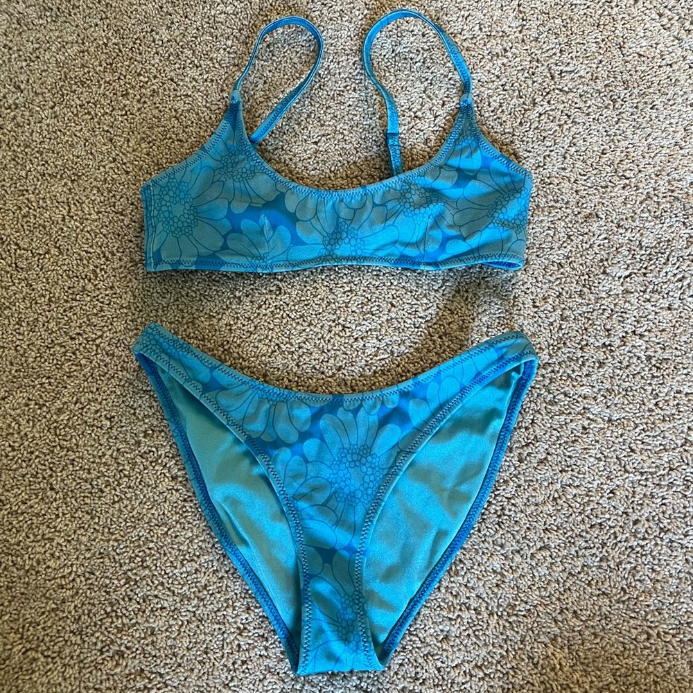 Blue Flowered Triangl Bikini